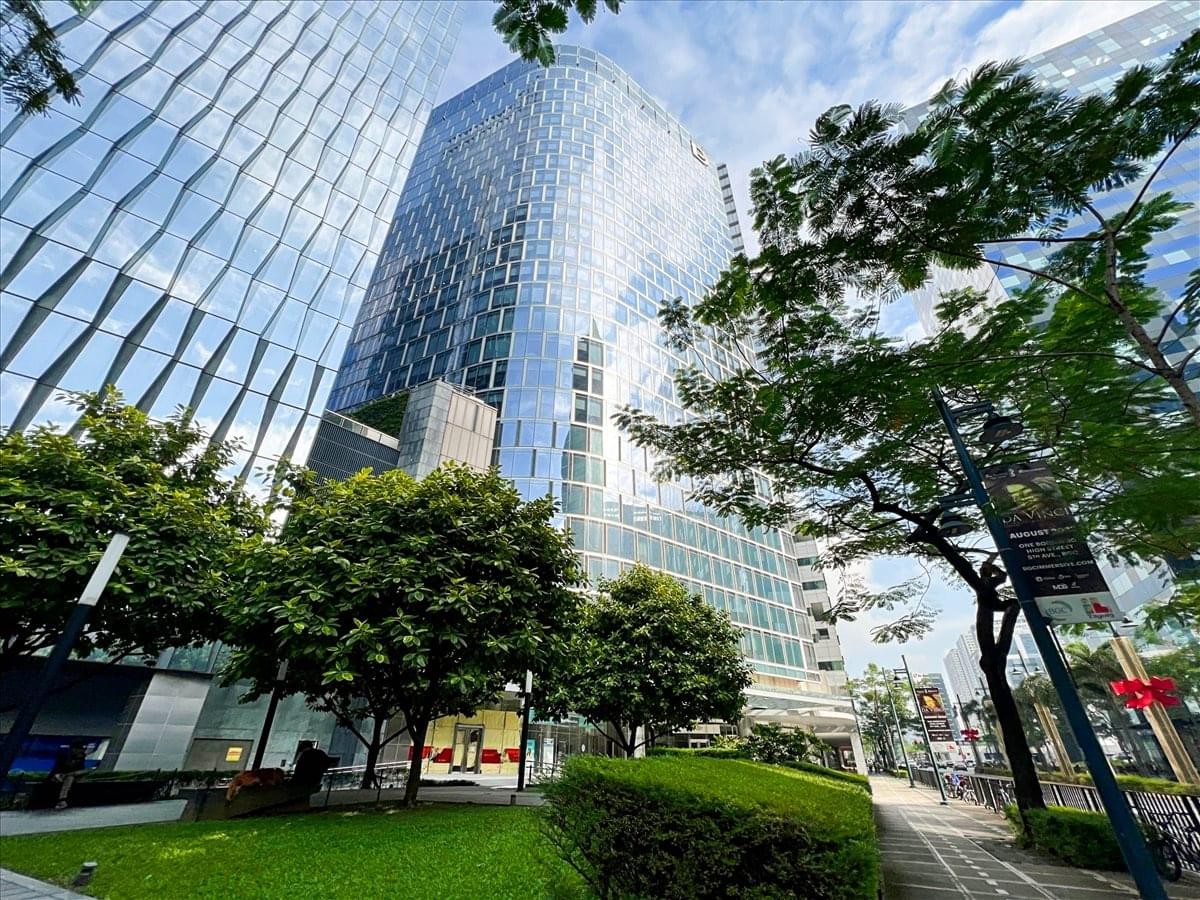 Exterior view of the glass-facade World Plaza building in Taguig.