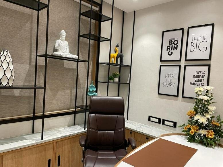 Executive office at 201, Lodha Supremus, Tower B with a leather chair and modern shelving.