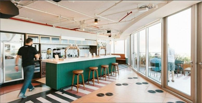 Bright cafe at 62/63, The Pavilion, Church Street, Bengaluru (Bangalore) with a green bar and outdoor patio access.