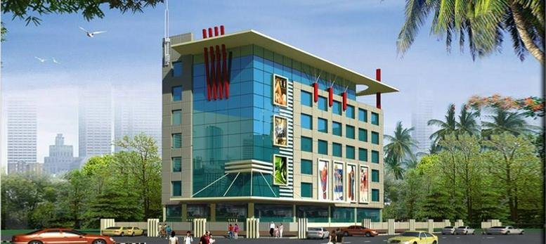 Exterior view of the glass-facade DS Business Park, Bailey Road building in Patna.