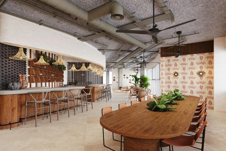 Modern bar and lounge area at 25 HaMered Street, Neve Tzedek, Tel Aviv, Israel with warm wood finishes.