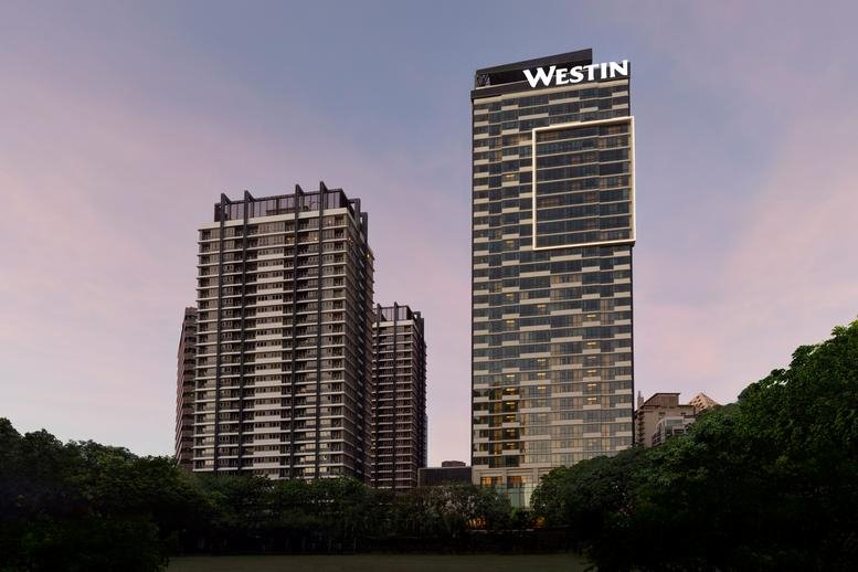 Exterior view of the towering glass Westin building at Lourdes Drive, Ortigas Center, Mandaluyong.