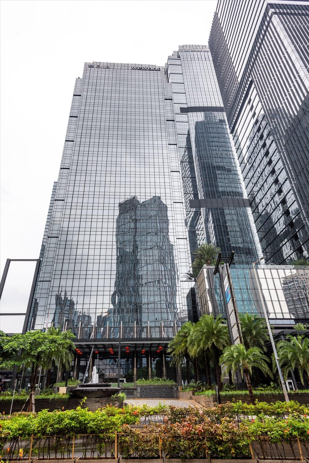 Exterior view of the glass-facade Revenue Tower.