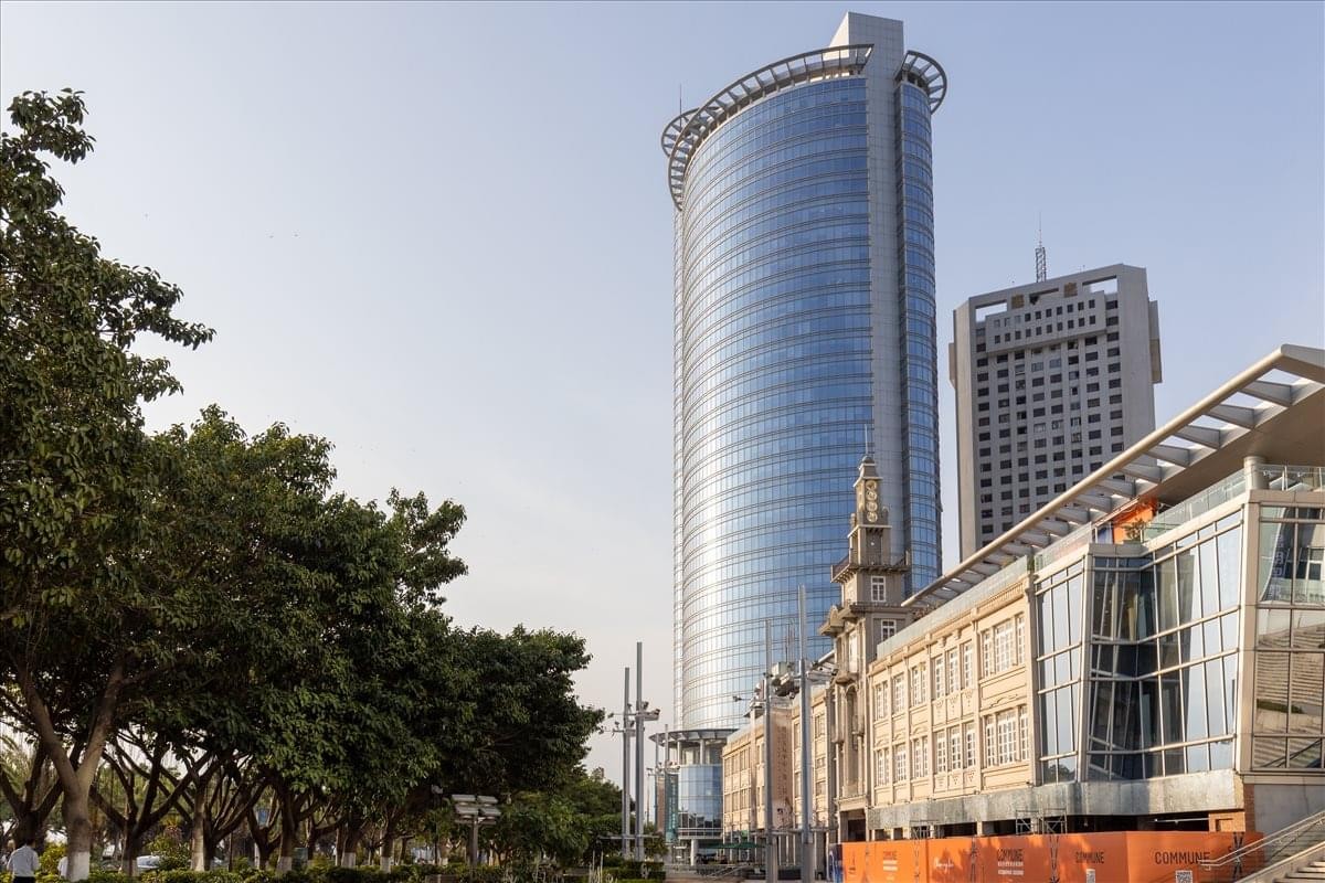 Exterior view of the modern glass skyscraper at 8 Lujiang Road, Siming District, Xiamen.
