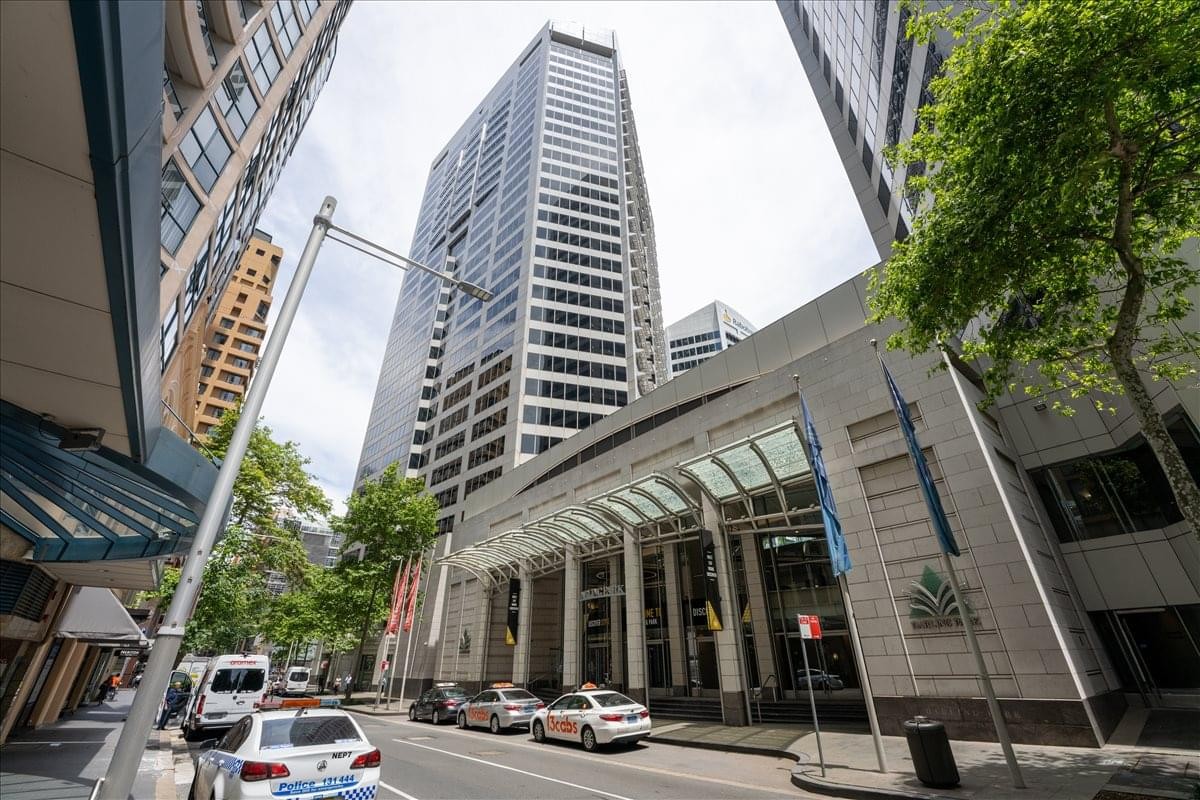 Exterior view of the high-rise entrance and modern facade at Darling Park, 201 Sussex Street.