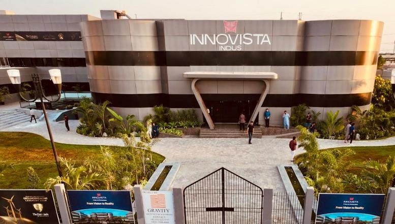 Exterior view of the Innovista building facade at Phase II Ext. Road.