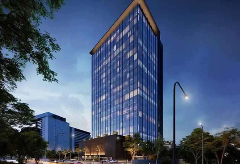 Exterior view of the modern glass high-rise at Redbrick Offices, Panchshil Avenue, Kalyani Nagar.