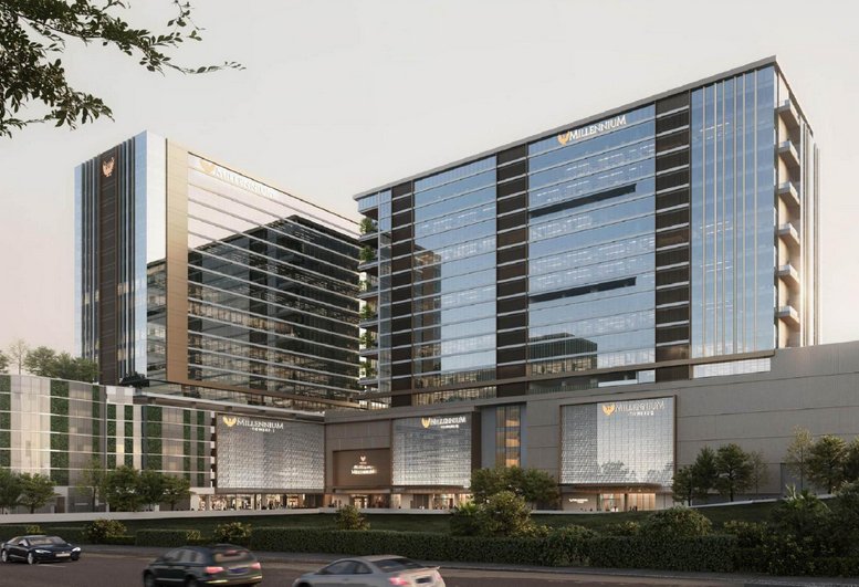 Exterior view of the modern glass facades at Redbrick Offices, Phoenix Millennium Towers.