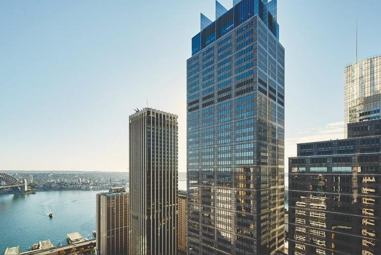 Exterior view of the soaring glass and steel skyscraper at 1 Farrer Place.