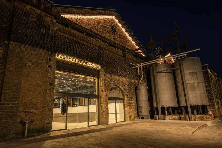 Exterior view of the historic brick facade at 1 Locomotive Street, South Eveleigh.