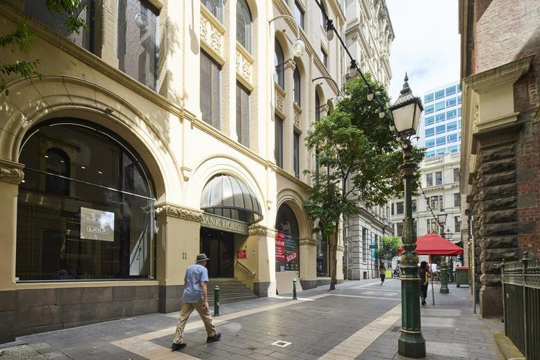 Exterior view of the historic heritage building at 11-19 Bank Place, Melbourne.