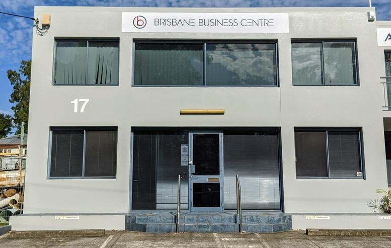 Exterior view of the two-story Brisbane Business Centre at 17 Gould Road.
