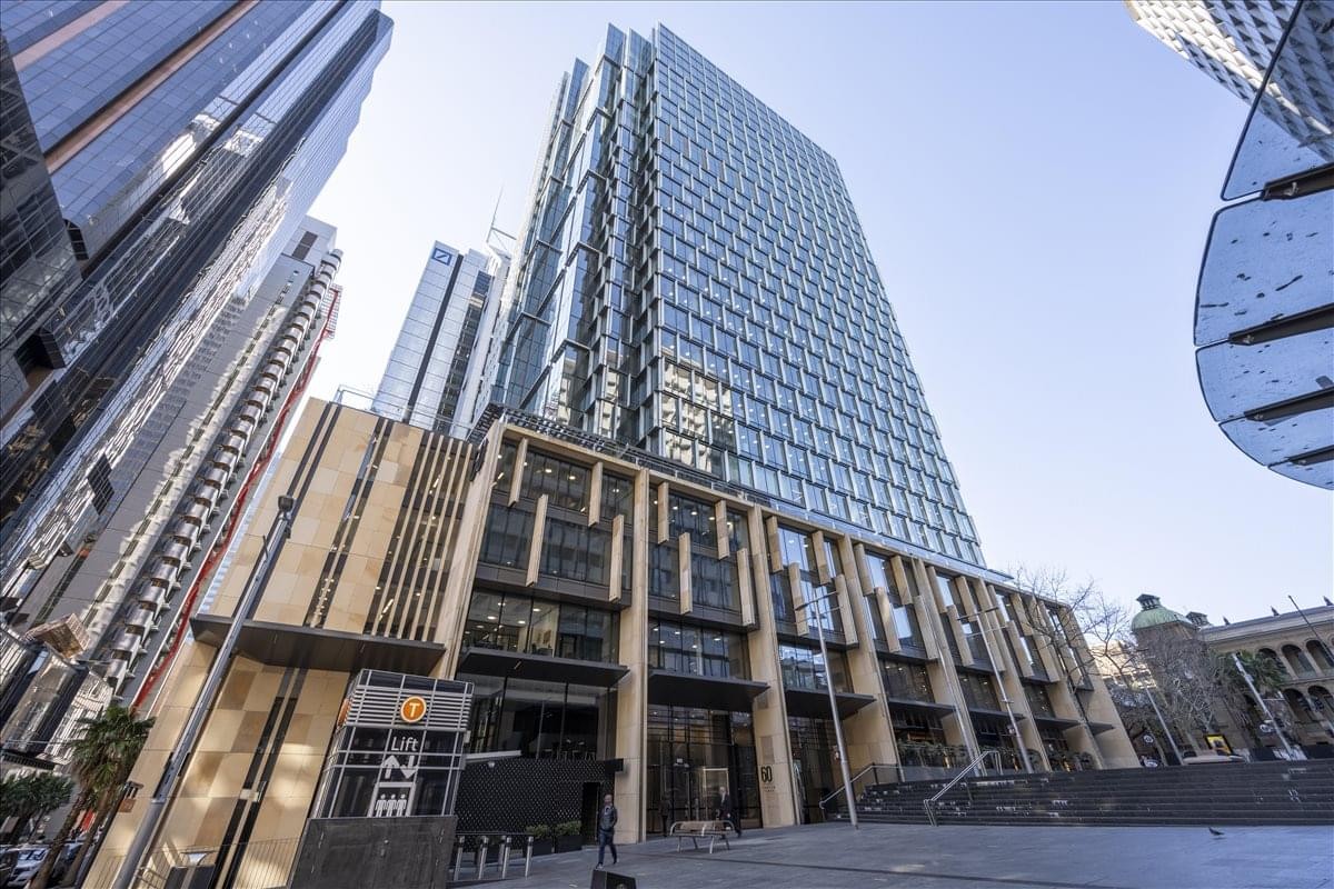 Exterior view of the glass-facade tower at 60 Martin Place, Sydney.