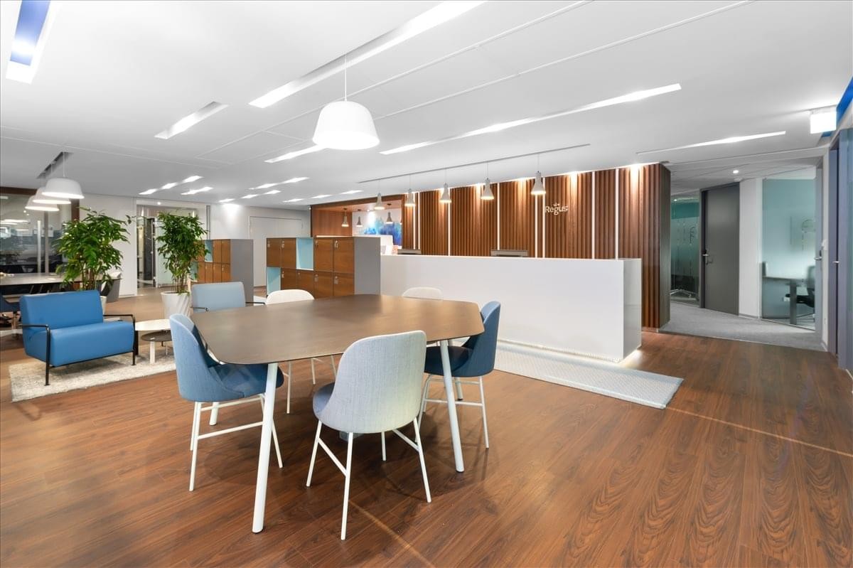 Bright open-plan lounge and coworking space at 23/F, No. 218, Sec. 1, Wenxin Road, Nantun, Taichung City.