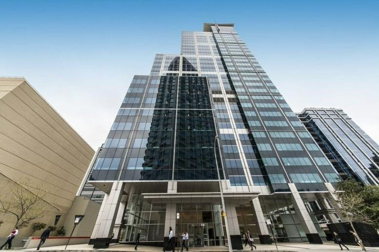 Exterior view of the modern glass and stone skyscraper at 240 Saint Georges Terrace.