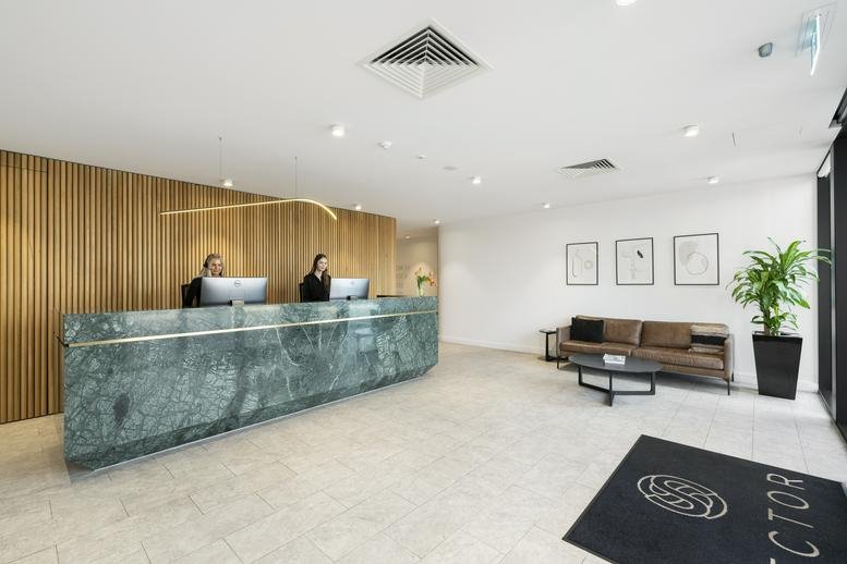 Large green marble reception counter at 2A Westall Road, Victoria, Clayton, Melbourne.