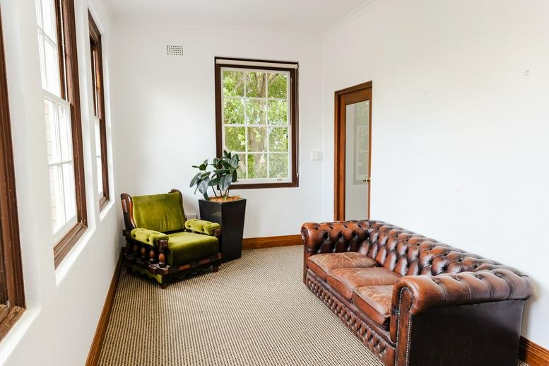Spacious sitting room at 44 & 46, The Barracks Precinct, North Head Sanctuary, Sydney.