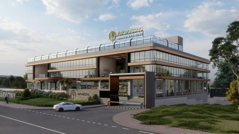 Exterior view of the glass-facade Ashvattha Technology Park, Verna Industrial Estate, Goa.