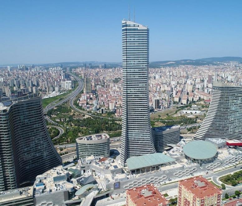 Aerial view of the modern skyscraper towers at Metropol İstanbul Sitesi Ataşehir İstanbul.