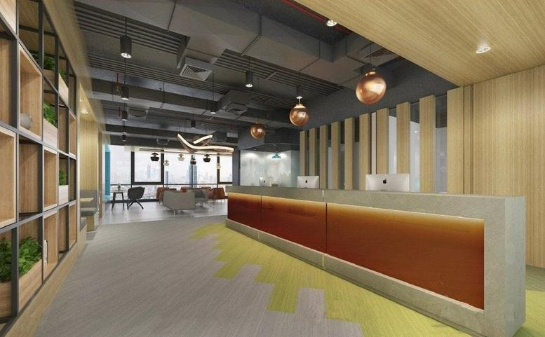 Spacious wood-paneled reception and lobby area at CP Tower 2, 1 Radchadapisek Road.