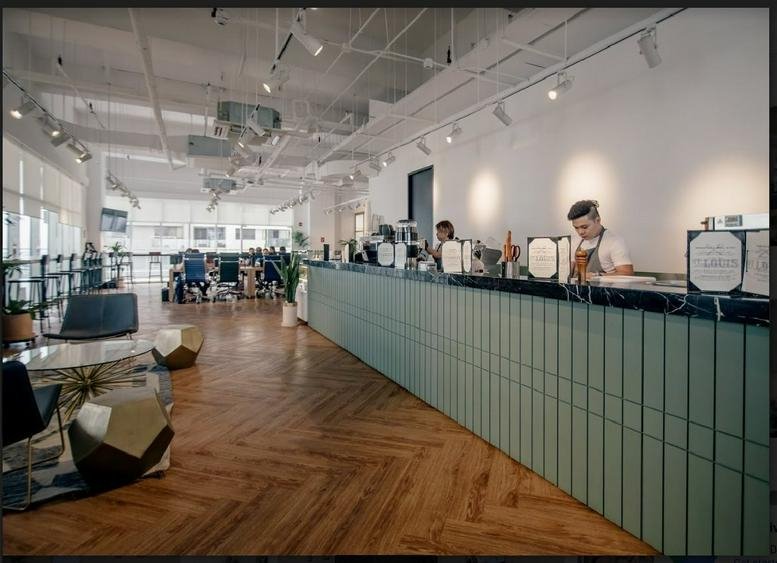 Spacious communal lounge and cafe at IBP Tower, Ortigas Center, San Antonio, Pasig City, Philippines.