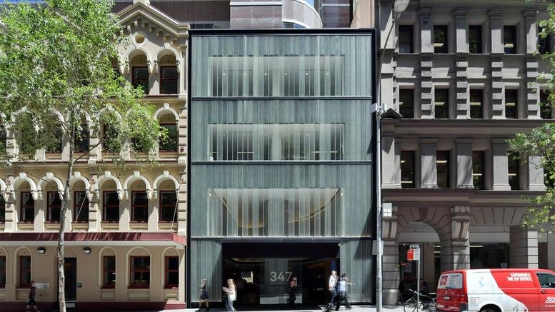 Exterior view of the modern glass-facade building at L12/347, Kent Street, Sydney, New South Wales.