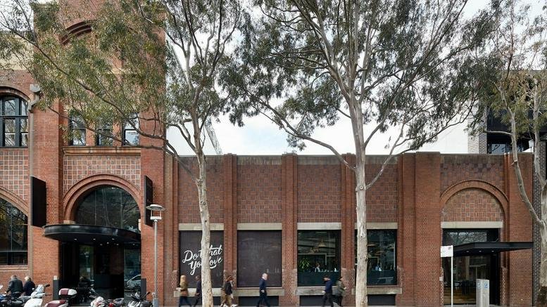 Exterior brick facade and entrance of 100 Harris Street, Pyrmont.