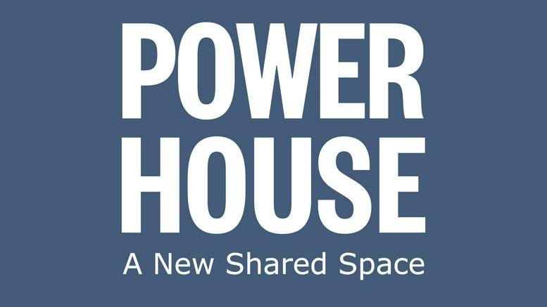 Blue and white brand logo for Powerhouse Co-Working, 114 Peterborough Street, Christchurch.