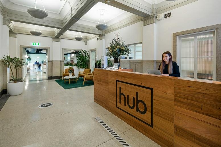 The timber-clad reception desk at 200 Adelaide Street, Brisbane, Queensland.