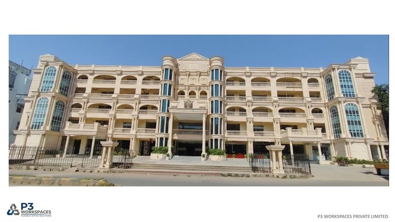 Exterior view of the historic architecture of Nazarbaug Palace in Vadodara.