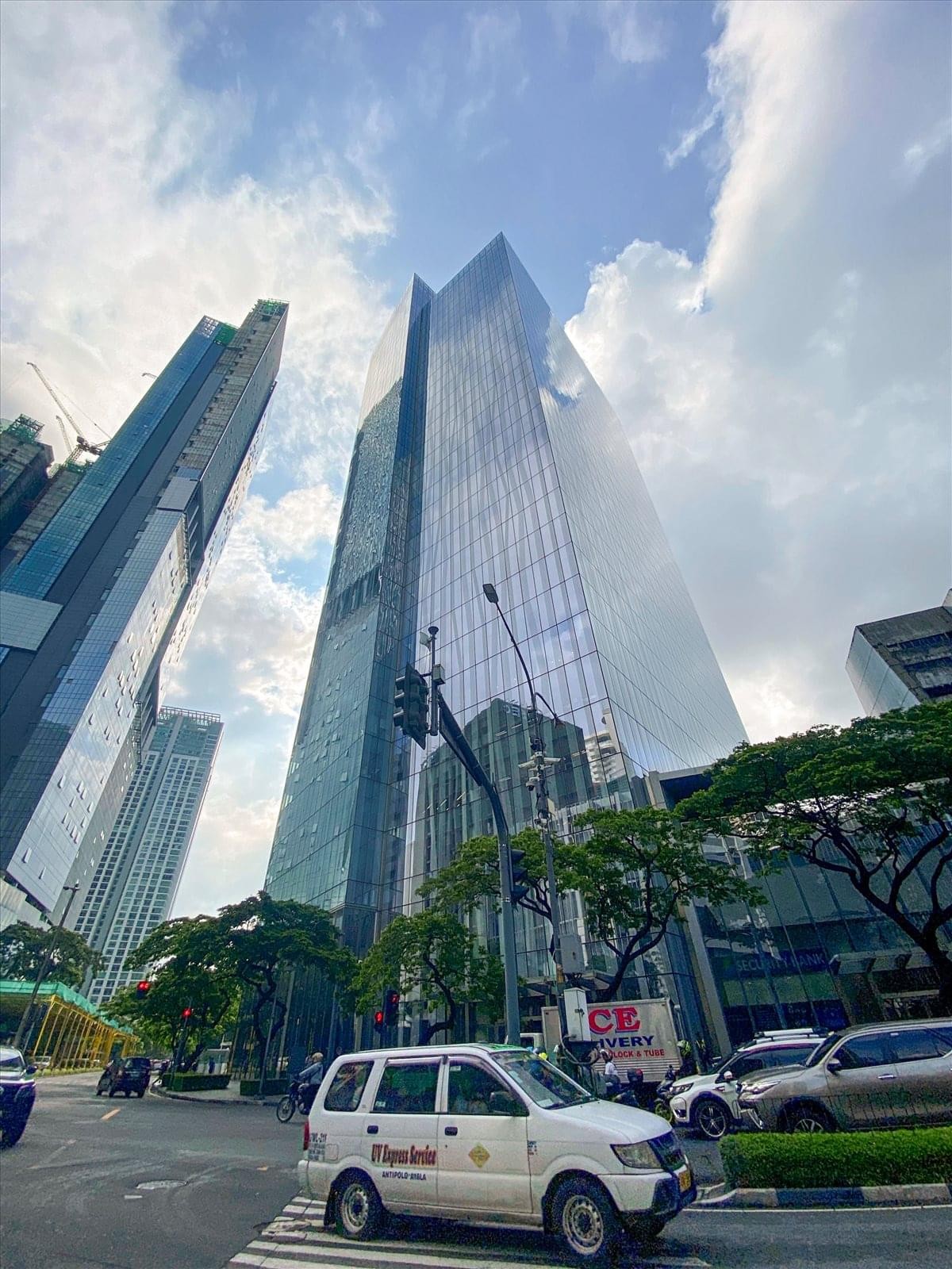Exterior view of the glass-facade Zuellig Building in Makati City.