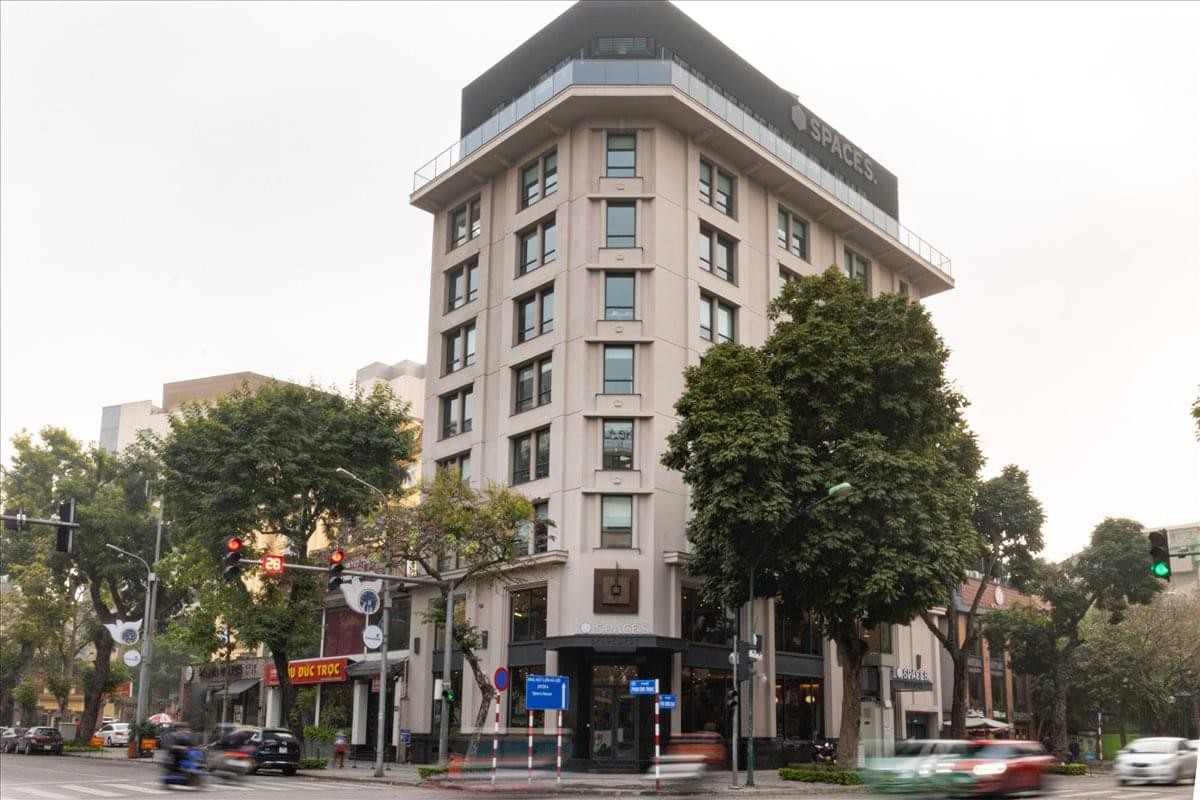 Exterior view of the classic multi-story building at 28A Tran Hung Dao Street, Hanoi.