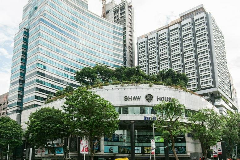 Exterior view of the glass-facade Shaw House building in Orchard Road.