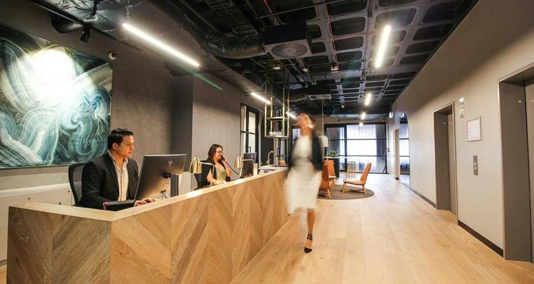 Spacious timber-paneled reception area at 456 Lonsdale Street, Melbourne, Victoria.