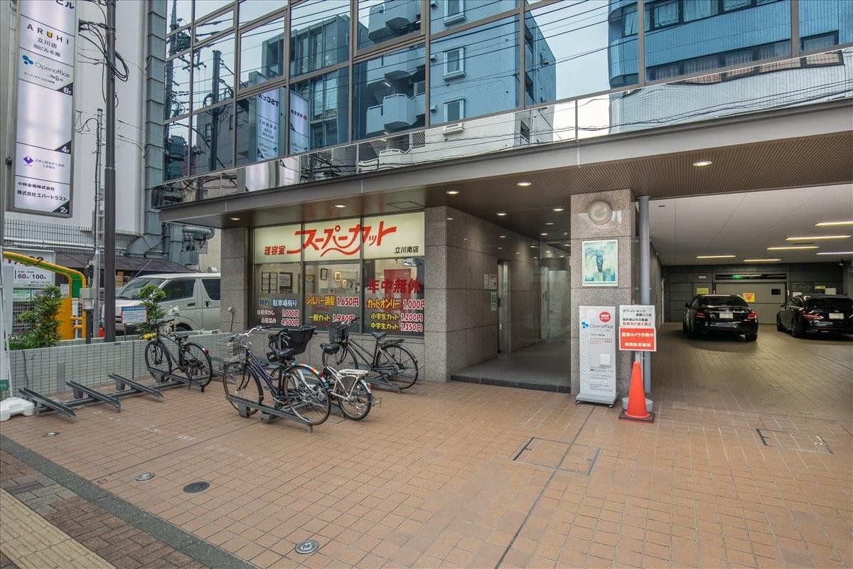 Ground level exterior and entrance of the TSC Building in Tachikawa-shi.