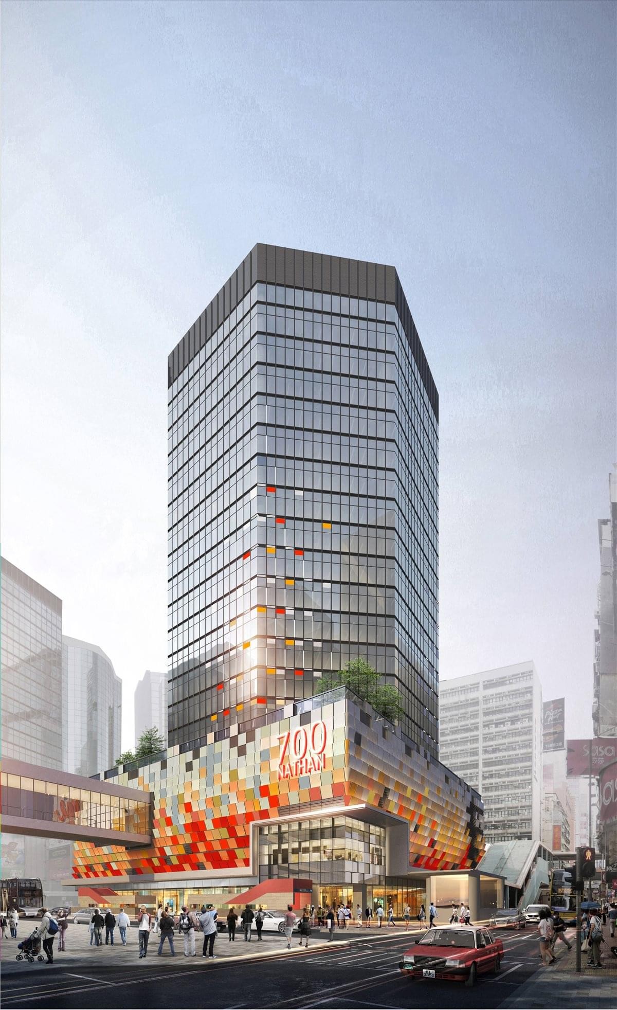 Exterior view of the modern glass-facade tower at 700 Nathan Road.