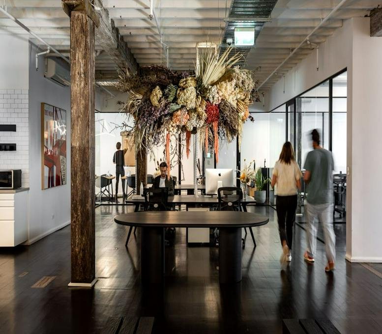 Spacious communal area at 85 William St, Darlinghurst, NSW, Sydney, New South Wales with a large floral installation.