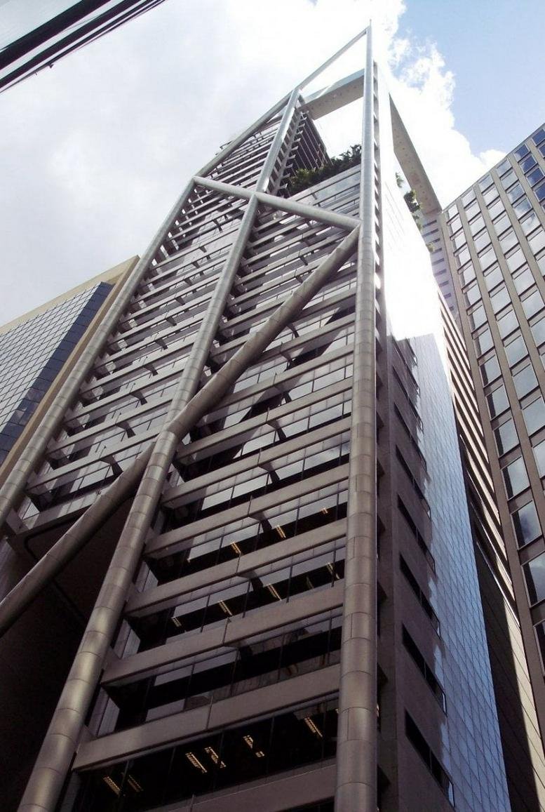 Exterior view of the geometric skyscraper at 9 Castlereagh Street, Sydney.