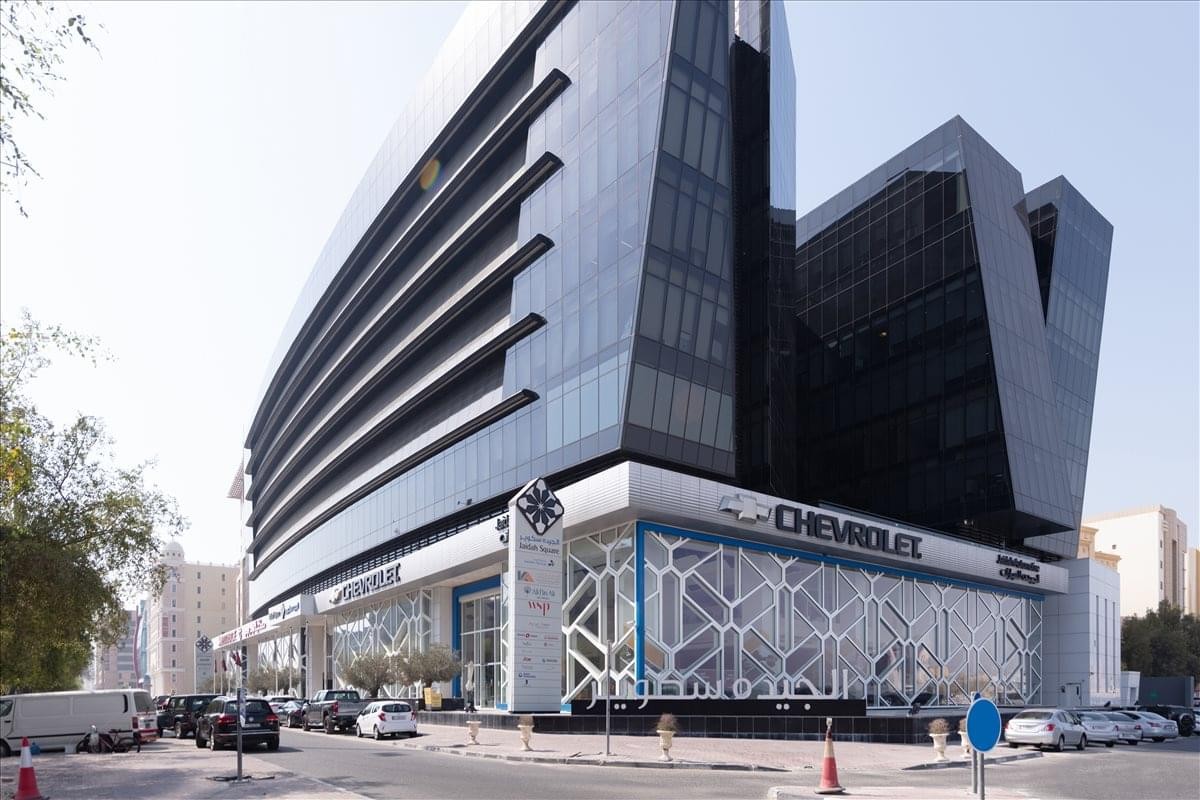 Exterior view of the glass-facade Al Jaidah Square business centre.