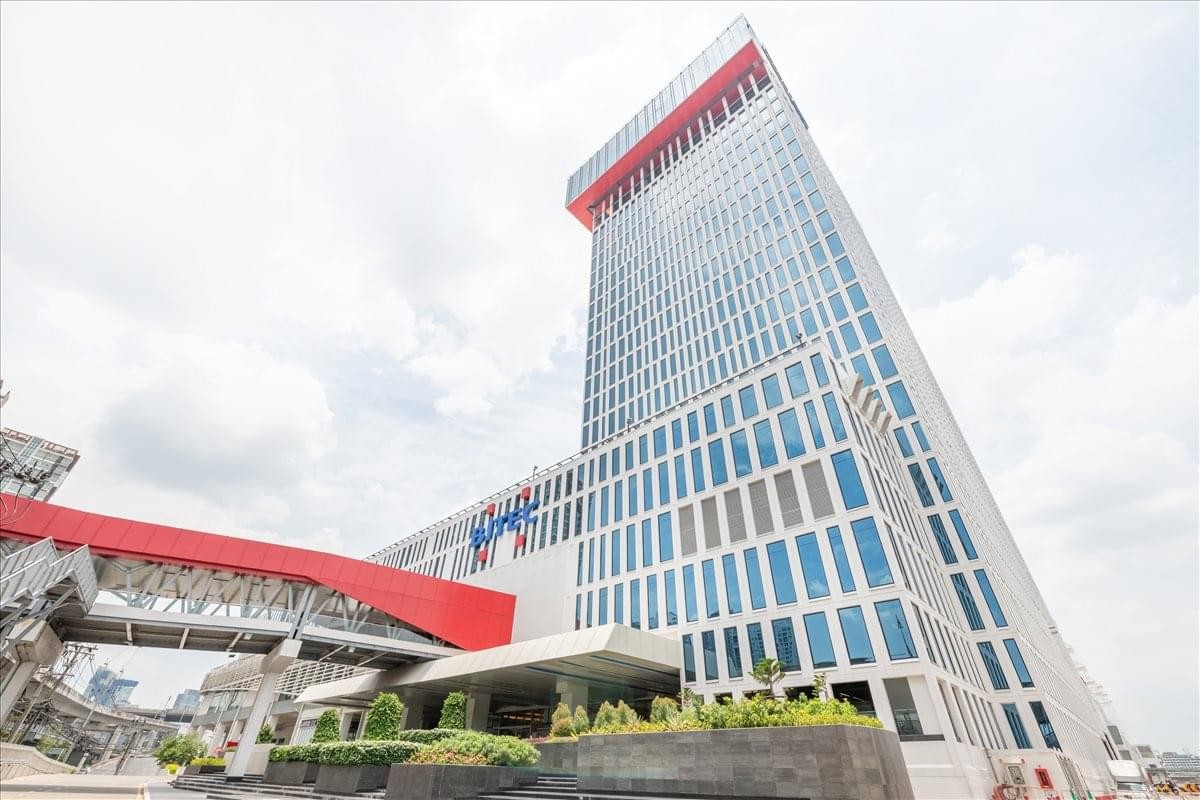 Exterior view of the glass-facade Bhiraj Tower at BITEC.