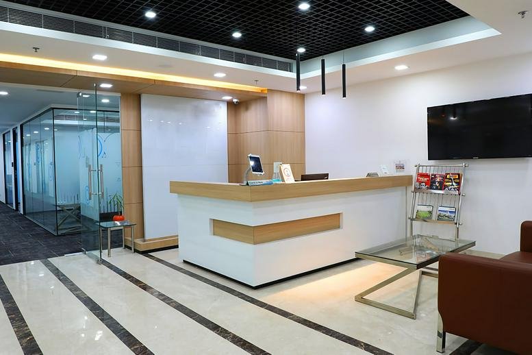Modern reception area of Blue Silicon Business Park, Sector, 62, Yoga Nand Marg, Noida, India.