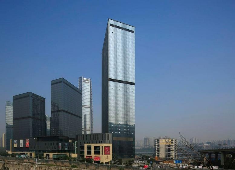 Exterior view of the glass-facade Building 8, Corporate Avenue, No. 1 Hua Sheng Road.