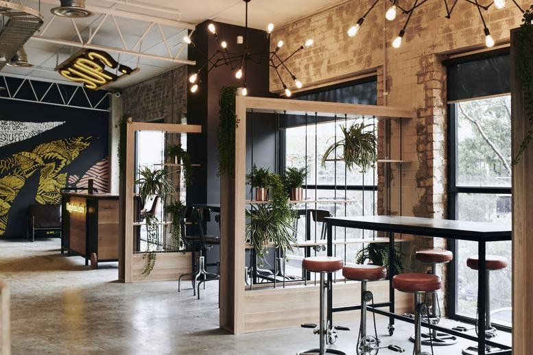 Modern cafe-style lounge at Building C, 600 Glenferrie Rd, Hawthorn, Melbourne, Victoria.
