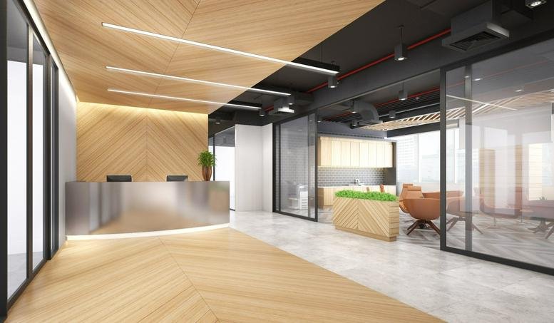 Spacious wood-paneled reception area of G Tower, Level 32, 9 Rama 9 Road, Huaykwang.