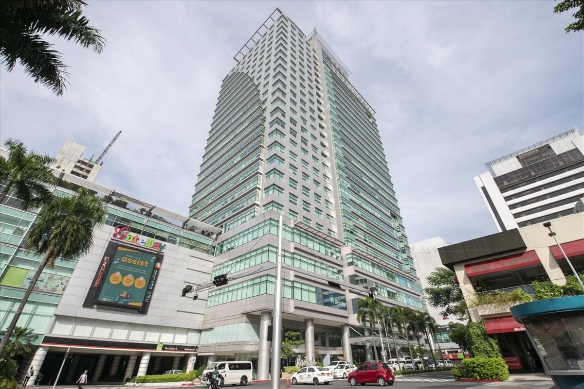 Exterior view of the high-rise Gateway Tower at Araneta Center.