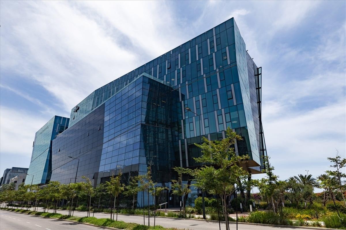 Exterior view of the glass-facade Matam Park building in Haifa.