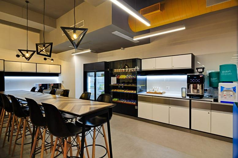 Spacious communal breakout area and pantry at L29, L34, First Floor, Connaught Place, Near Rajiv Chowk.