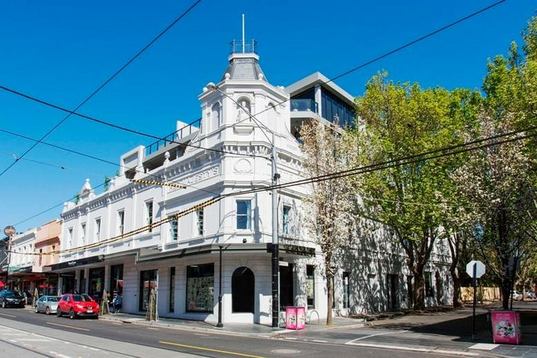 Exterior view of the ornate heritage facade at Level 1, 54 Davis Avenue, South Yarra.