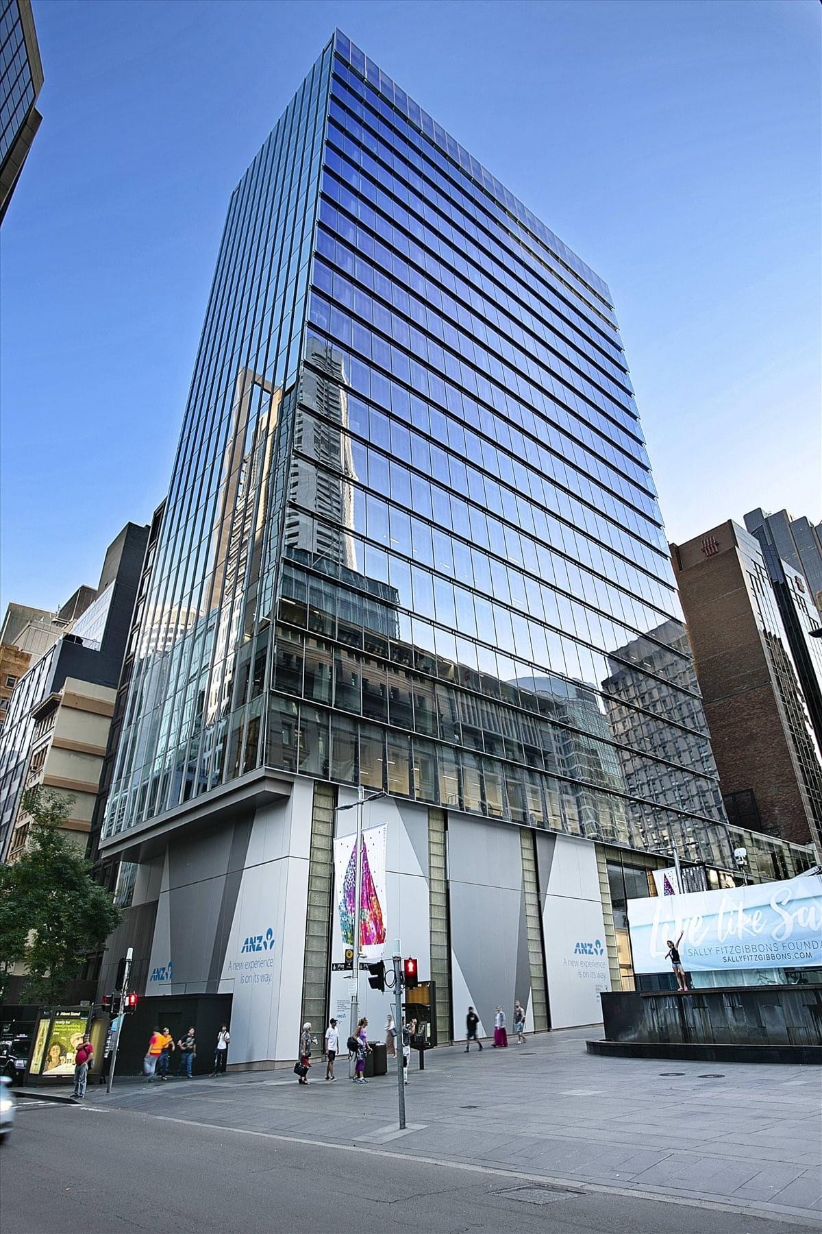 Exterior view of the contemporary glass and steel tower at 20 Martin Place.