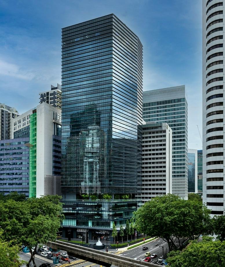 Exterior view of the soaring glass and steel facade of Menara Hap Seng 3.